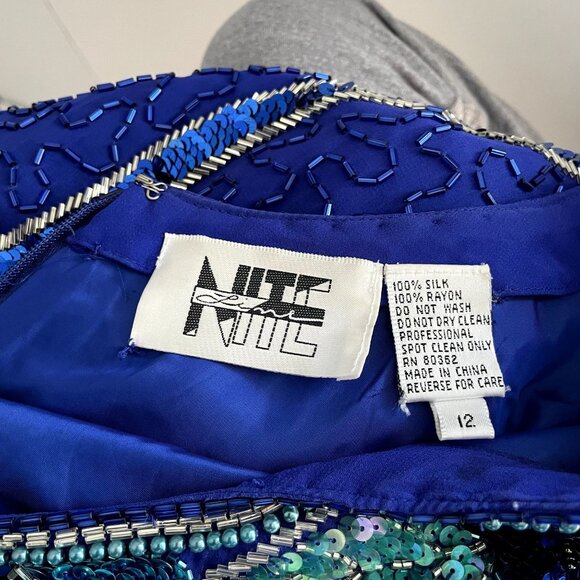 Vintage 80's NiteLine Beaded Sequin Silk Shooting Star Statement Dress Trophy - Picture 9 of 9